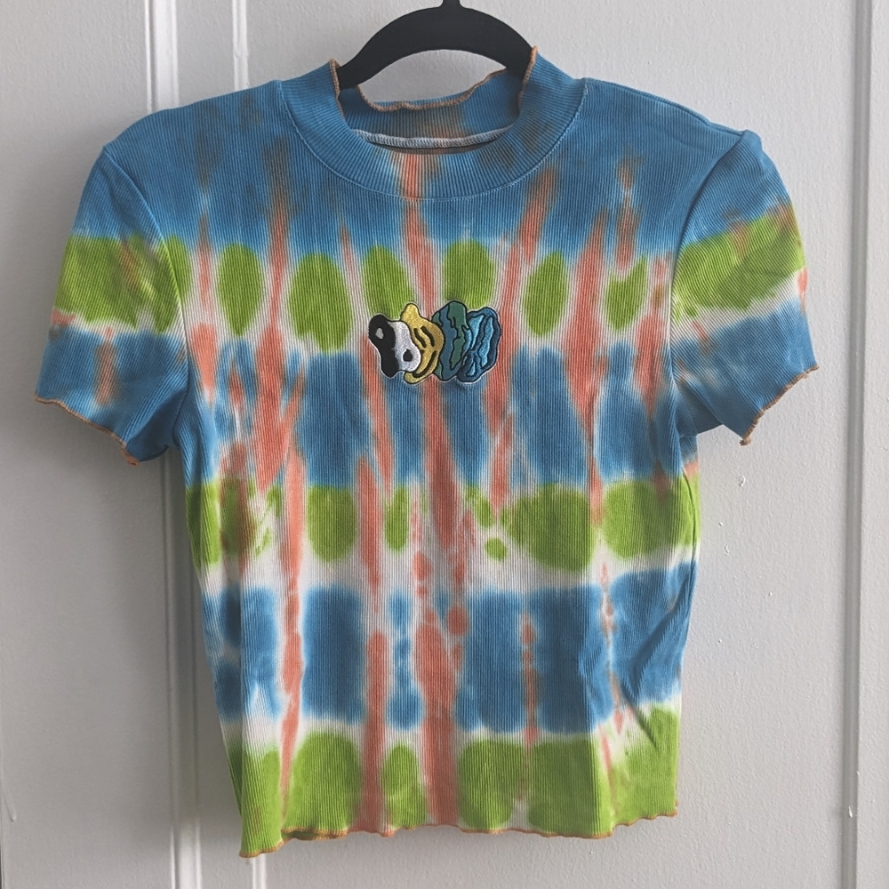 Tie-Die Embroidered Cropped Shirt